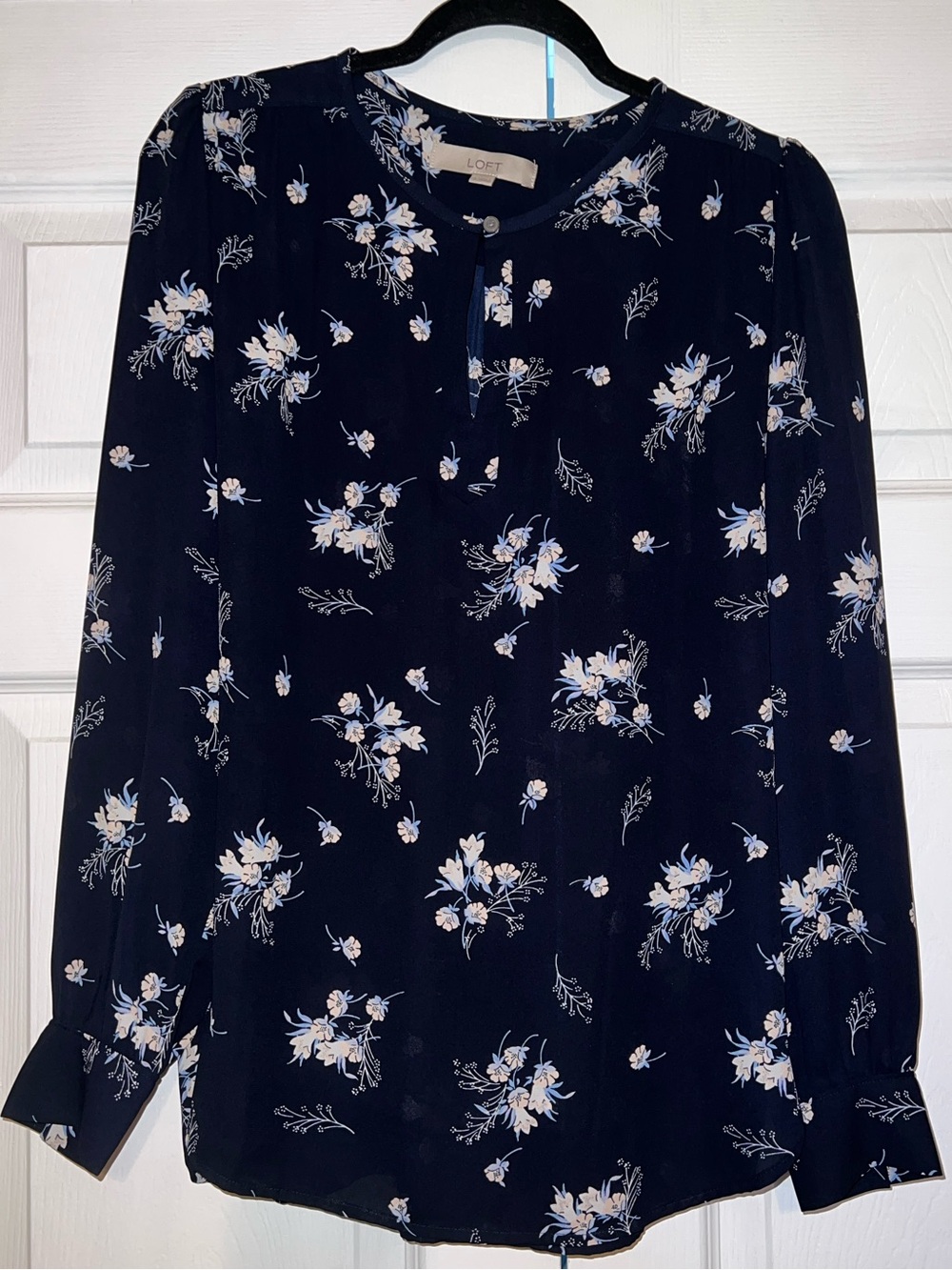Loft Navy Floral Long Sleeve Blouse